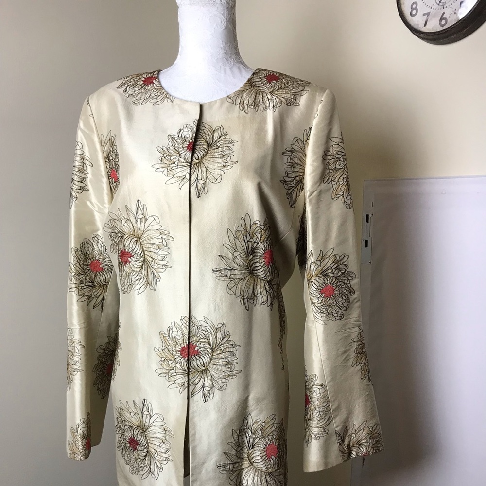Vintage Dana Buchman beige Silk Embroidered Blazer